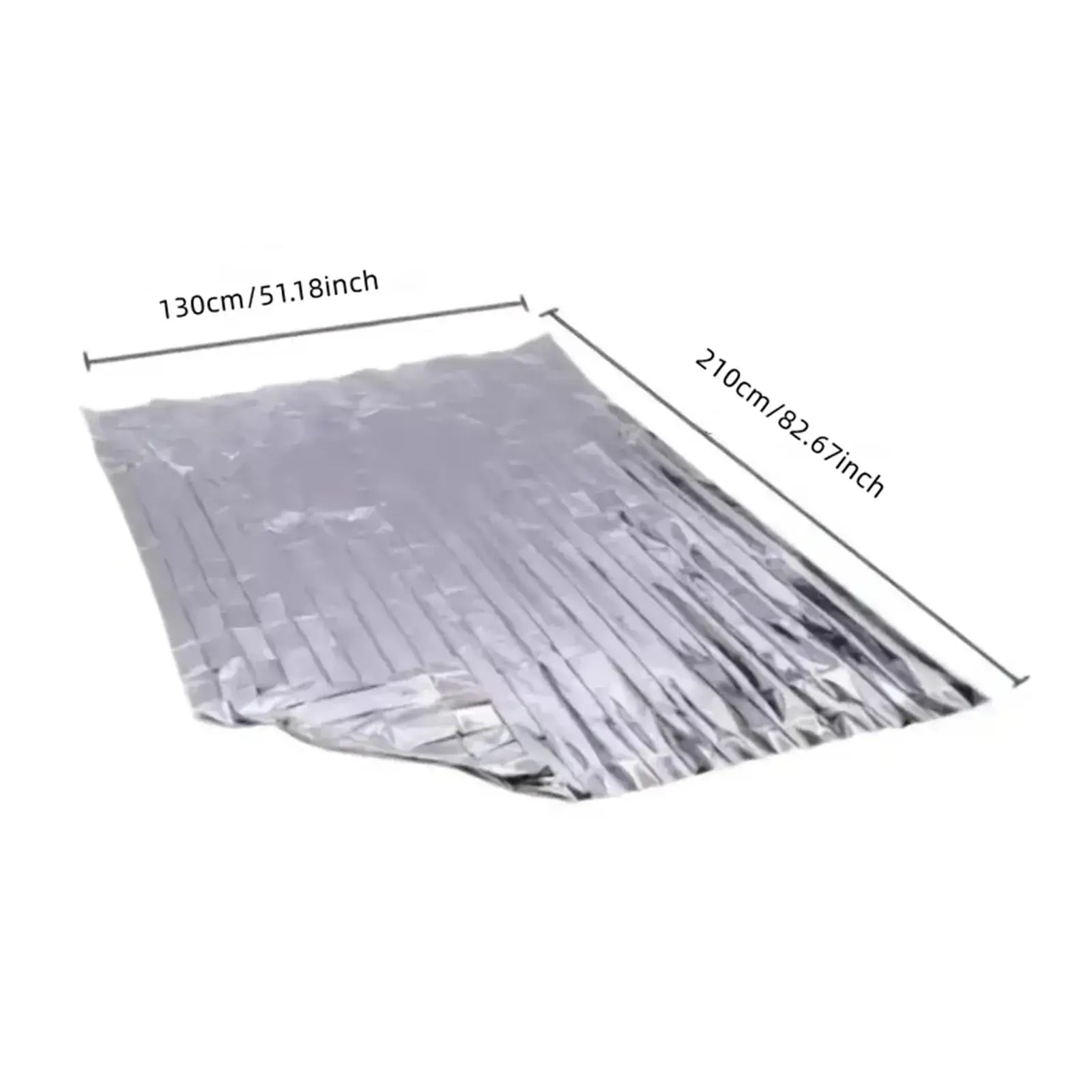 Emergency Solar Blanket for Hunting or Camping dimensions showing 130cm by 210cm Mylar thermal waterproof design.