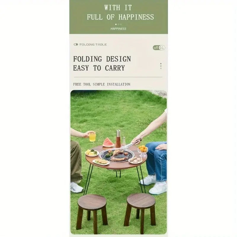 1 Portable Folding Stove Table Camping Round Table for Barbecue Outdoor Picnics Sports Outdoor Barbecue Table in use.
