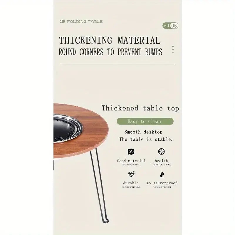 1 Portable Folding Stove Table Camping Round Table for Barbecue Outdoor Picnics Sports Outdoor Barbecue Table with thickened top.