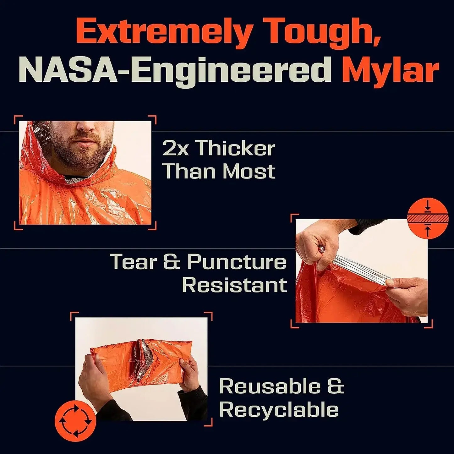 Extremely Tough NASA-Engineered Mylar features for LIFE poncho Emergency Survival Thermal Survival Space Blanket Raincoat Heat Reflective