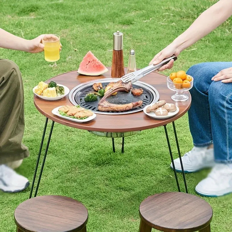 1 Portable Folding Stove Table Camping Round Table for Barbecue Outdoor Picnics Sports Outdoor Barbecue Table in use