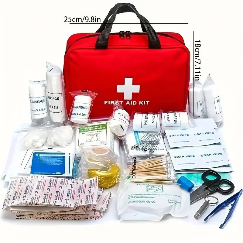 Multi-purpose First Aid Kit with Carry Bag - for outdoor adventures, hunting, hiking and camping - includes camping gear and con