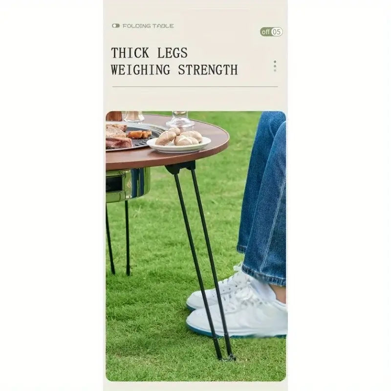 1 Portable Folding Stove Table Camping Round Table for Barbecue Outdoor Picnics Sports Outdoor Barbecue Table with thick legs.