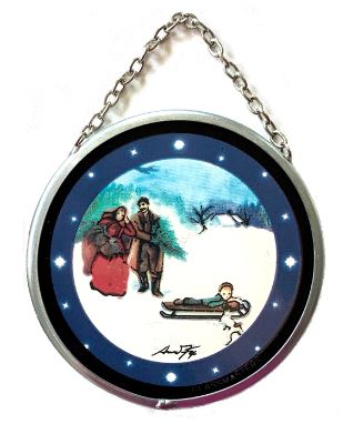 Child on Sled Christmas Ornament - Glassmasters Stained Glass