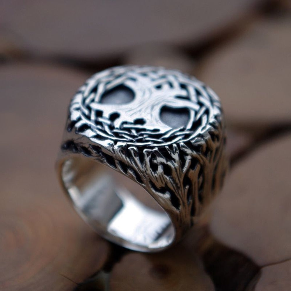 EYHIMD Nature Tree of Life Stainless Steel Signet Ring Yggdrasil Vine Amulet Jewelry