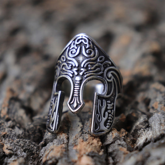 Viking Warrior Helmet Ring Scandinavian Norse Medieval Stainless Steel Ring