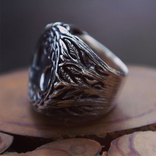 EYHIMD Nature Tree of Life Stainless Steel Signet Ring Yggdrasil Vine Amulet Jewelry