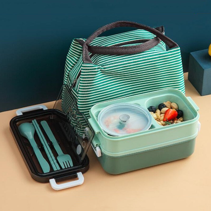 Double Layer Stainless Steel Lunch Box With Soup Bowl Leak-Proof Bento Box Dinnerware Set Microwave