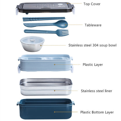 Double Layer Stainless Steel Lunch Box With Soup Bowl Leak-Proof Bento Box Dinnerware Set Microwave