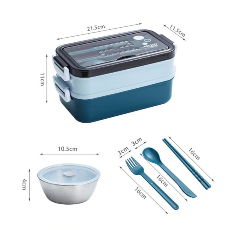 Double Layer Stainless Steel Lunch Box With Soup Bowl Leak-Proof Bento Box Dinnerware Set Microwave