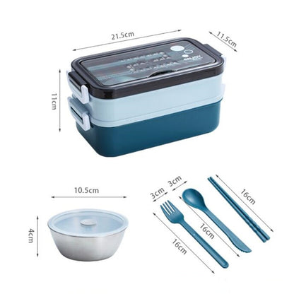 Double Layer Stainless Steel Lunch Box With Soup Bowl Leak-Proof Bento Box Dinnerware Set Microwave
