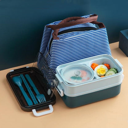 Double Layer Stainless Steel Lunch Box With Soup Bowl Leak-Proof Bento Box Dinnerware Set Microwave