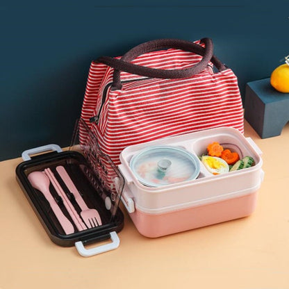Double Layer Stainless Steel Lunch Box With Soup Bowl Leak-Proof Bento Box Dinnerware Set Microwave