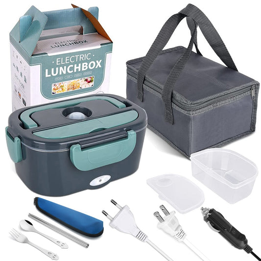 2 in 1 Home or Car Electric Lunch Box, Stainless Steel Food Heating Bento Box 12V 24V 110V 220V Food Heated Warmer Container Set