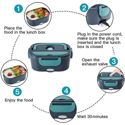2 in 1 Home or Car Electric Lunch Box, Stainless Steel Food Heating Bento Box 12V 24V 110V 220V Food Heated Warmer Container Set