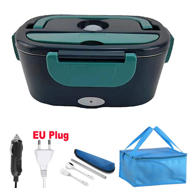 2 in 1 Home or Car Electric Lunch Box, Stainless Steel Food Heating Bento Box 12V 24V 110V 220V Food Heated Warmer Container Set