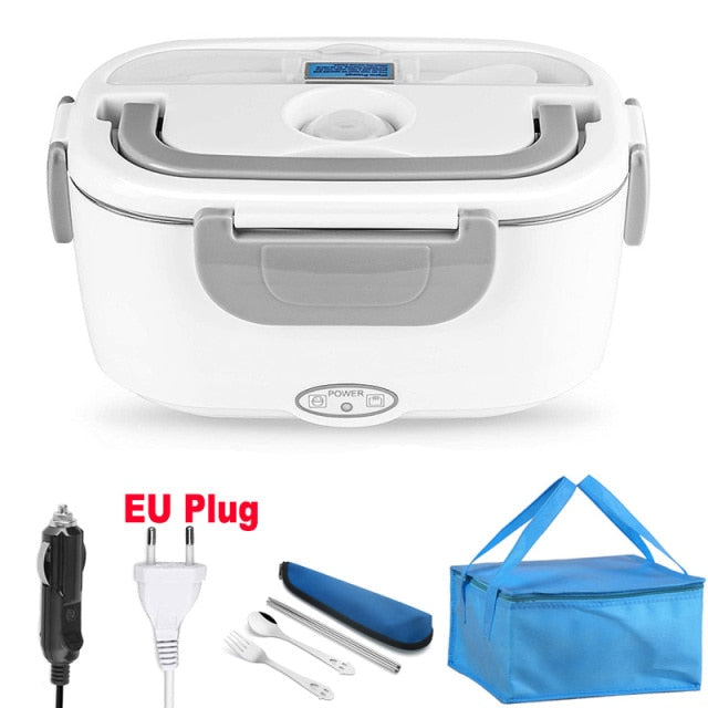 2 in 1 Home or Car Electric Lunch Box, Stainless Steel Food Heating Bento Box 12V 24V 110V 220V Food Heated Warmer Container Set