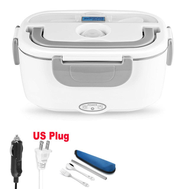 2 in 1 Home or Car Electric Lunch Box, Stainless Steel Food Heating Bento Box 12V 24V 110V 220V Food Heated Warmer Container Set