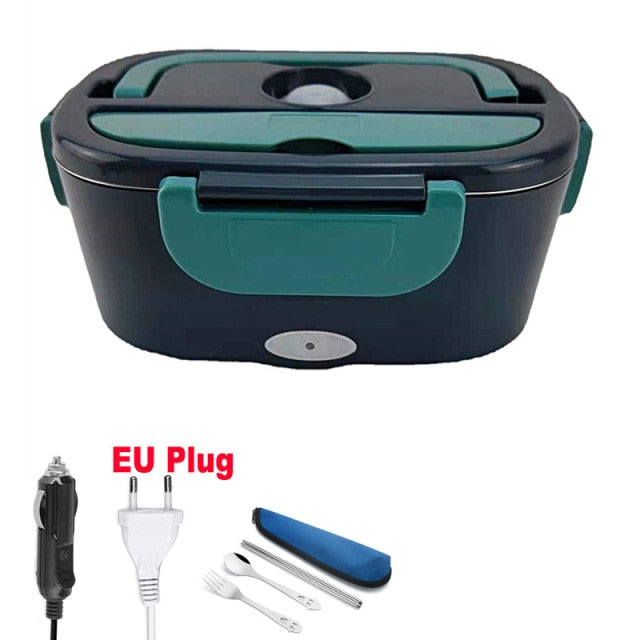 2 in 1 Home or Car Electric Lunch Box, Stainless Steel Food Heating Bento Box 12V 24V 110V 220V Food Heated Warmer Container Set