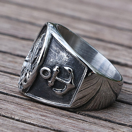 Pirate Sailboat Ring For Men 316L Stainless Steel Anchor Ring 3D Design